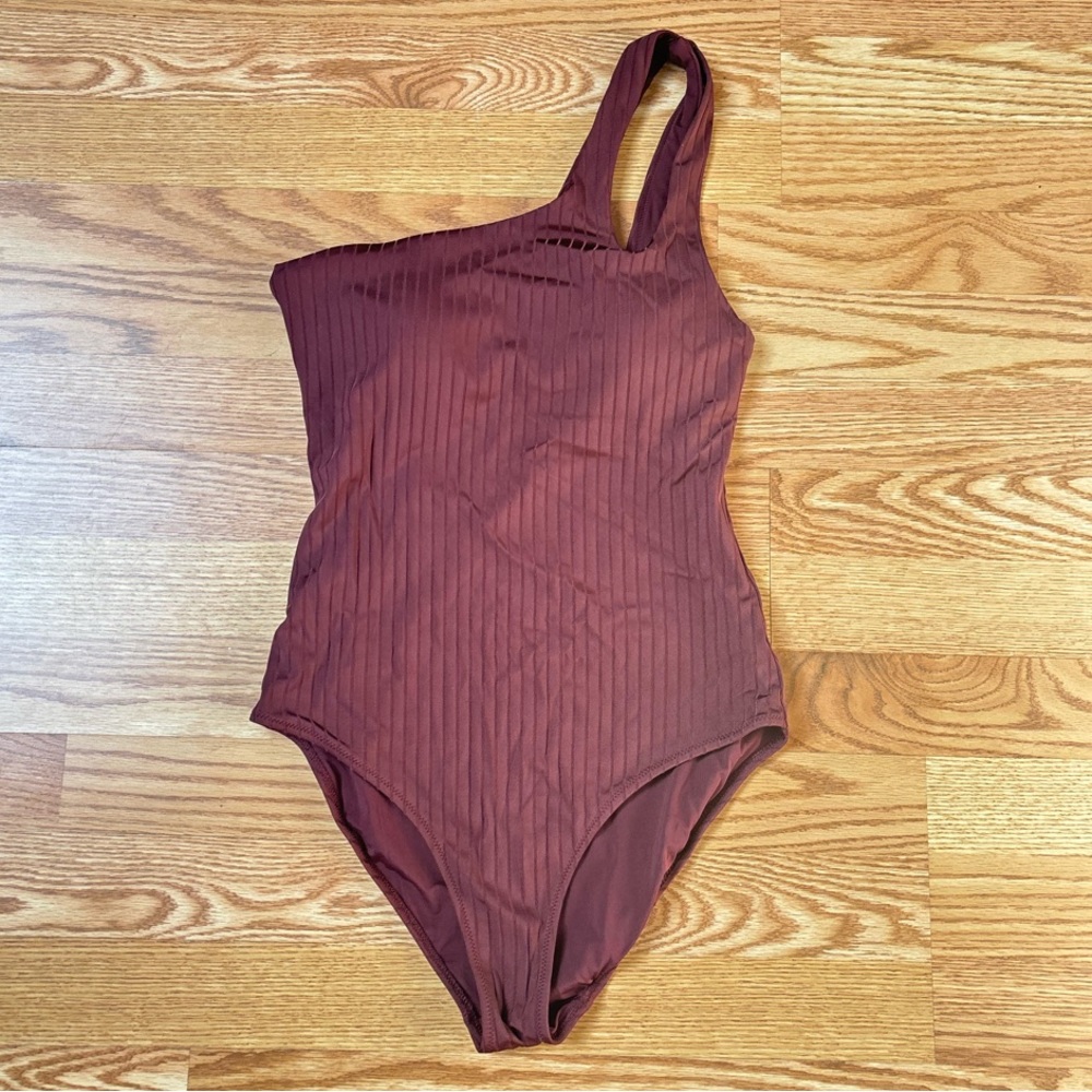 Aerie One-Shoulder Burgundy Swimsuit